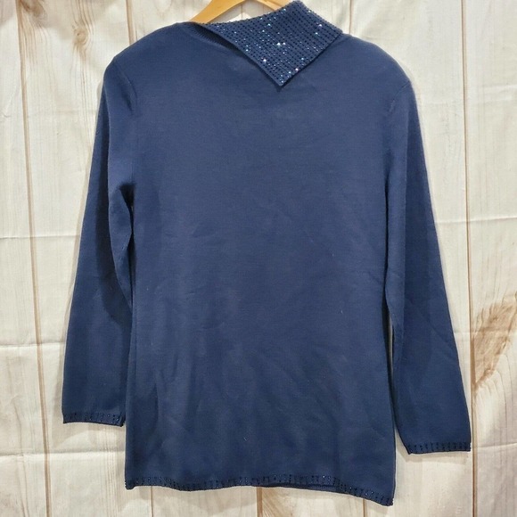 Adrianna Papell Blue Embellished Mock Neck Wool Pullover Sweater Size Medium - Picture 4 of 7